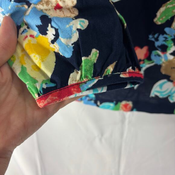 Lauren Ralph Lauren Navy Floral V-Neck Blouse Long Sleeve Med Preppy Boho Chic - Picture 4 of 4